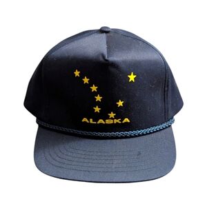 Vintage Alaska Trucker Hat Print Logo Gold Star & Navy Blue Headliners IAAC Inc